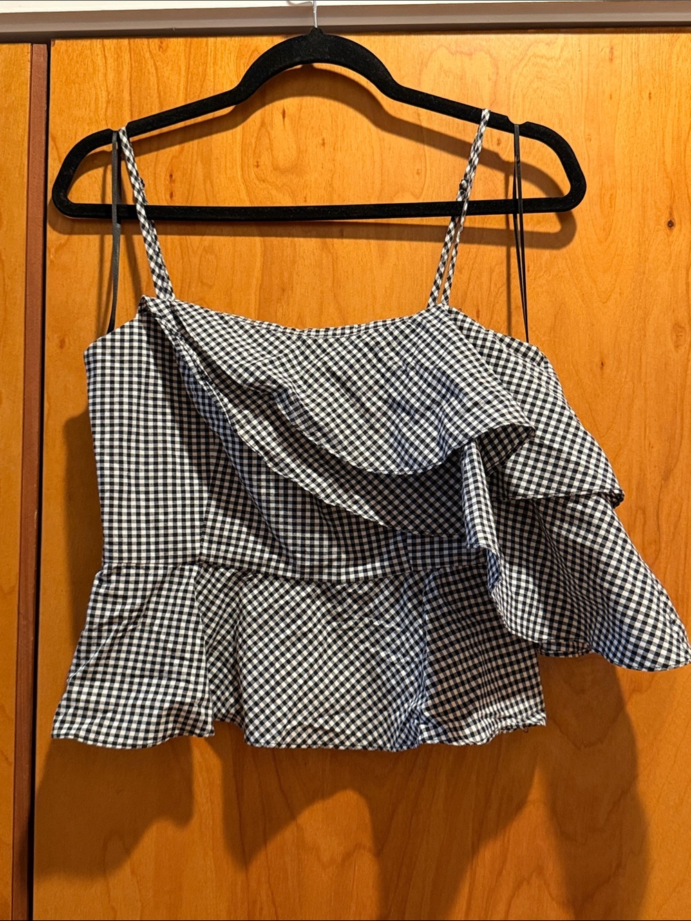 INTERMIX Black & White Gingham Ruffle Peplum Cami
